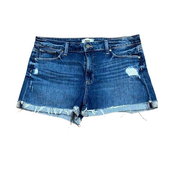 PAIGE Jimmy Jimmy Fabiola Destructed Cut Off‎ Cuffed Denim Jean Shorts 31 - Picture 1 of 8